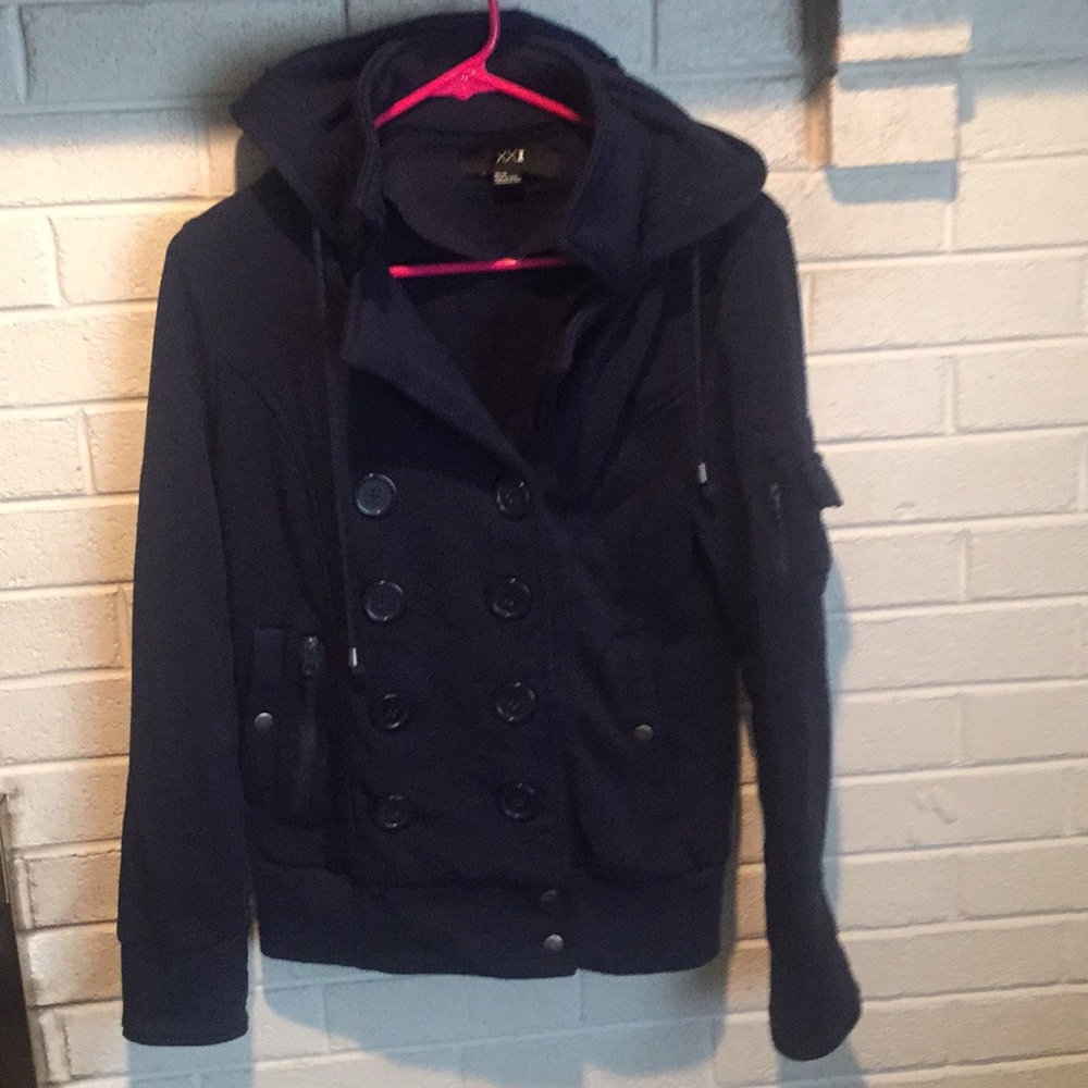 Short blue pea coat hoodie/jacket